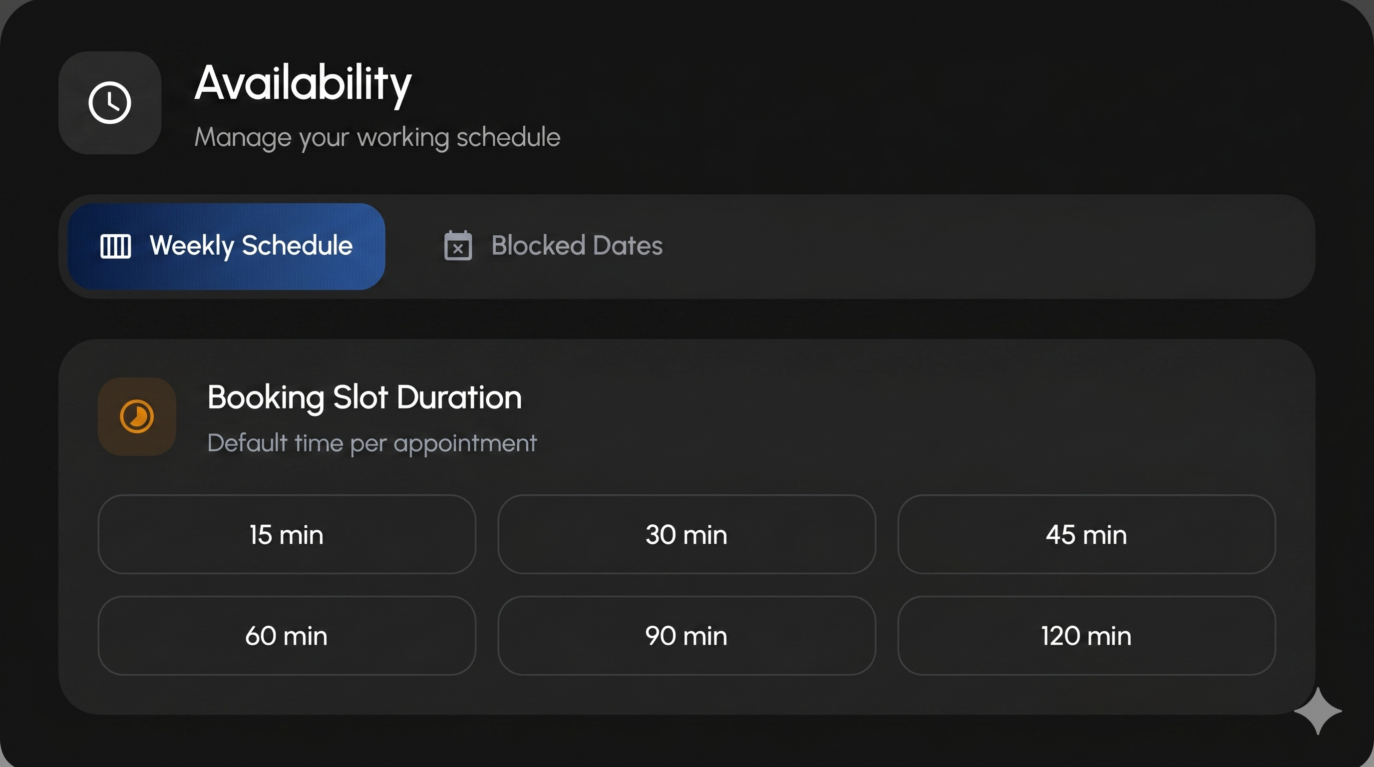 Walk-in booking UI mockup
